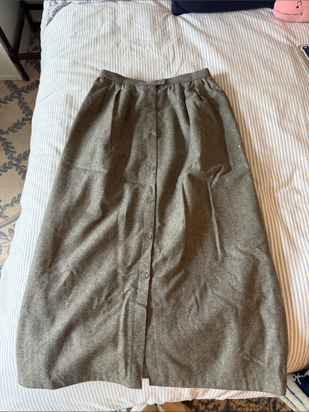 Vintage Button-Front Grey Women's Midi Skirt